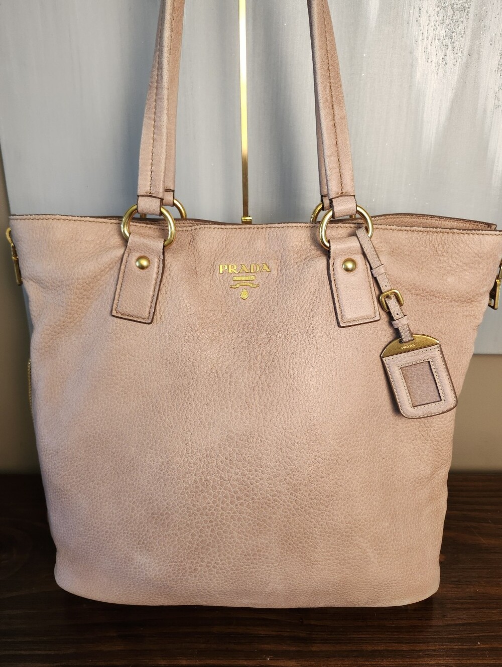 Prada Vitello Daino Pebbled Leather Tote Bag In Dusty Rose With Gold Hardware